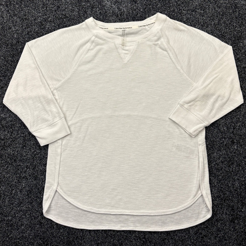 Calvin Klein Performance Pullover Shirt Womens Medium M White Slub High Low Long